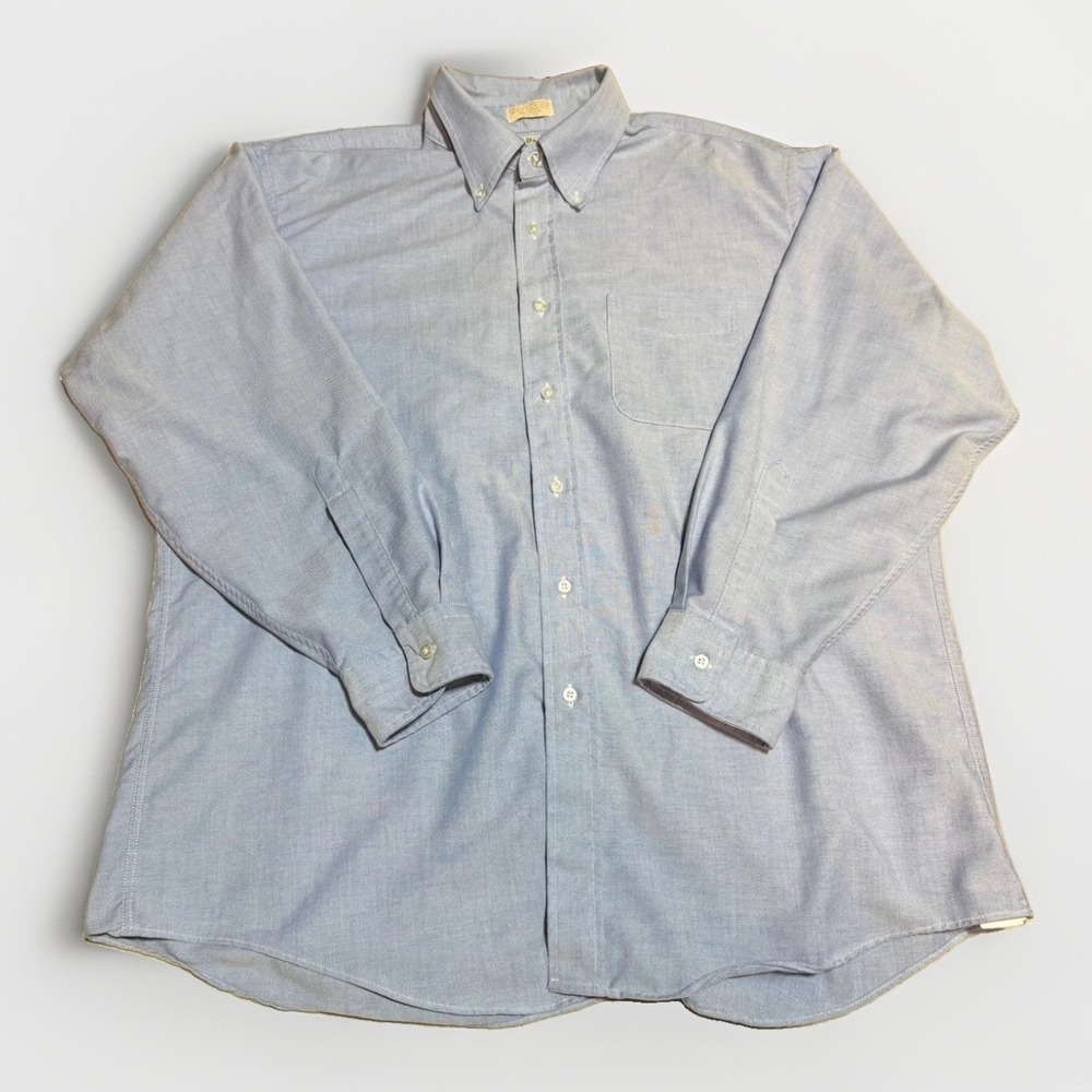 LL Bean Button Down Shirt 17.5 x 34 Oxford Blue Cotton Blend Made in USA Mens